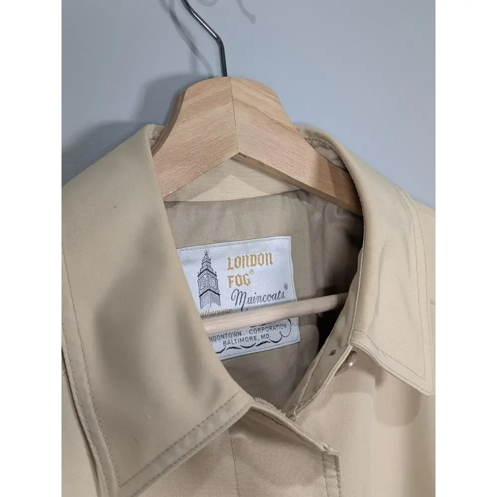 London Fog Trench Coat Womens 12 Petite Beige Tan Belted Long Rain Jacket...